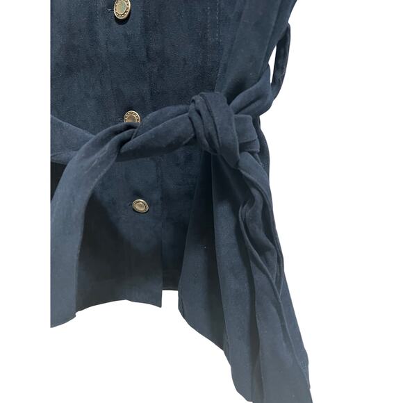 Vintage Cambridge Dry Goods - Medium - Navy Button Up Faux Suede Belted Vest - Picture 4 of 5